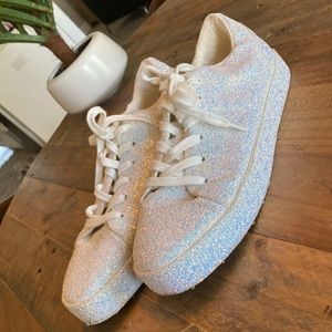 Bridal Sparkly White Iridescent Glitter Aldo Sneakers Size 11